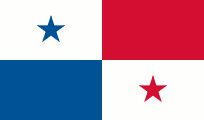 Flag of Panama: Divided into four quadrants. Top left: white with a blue star. Top right: red. Bottom left: blue. Bottom right: white with a red star.