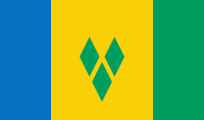 Flag of Saint Vincent and the Grenadines: Vertical tricolor of blue, yellow, and green, with three green diamonds in the center yellow panel.