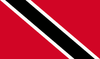 Flag of Trinidad and Tobago: Red background with a black diagonal stripe edged in white.