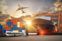 Plane, shipping lines, and trucks