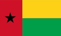 Flag of Guinea-Bissau: red vertical stripe with black star, next to horizontal yellow and green stripes.