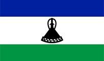 Flag of Lesotho: blue, white, and green horizontal stripes with a black Basotho hat emblem in the center.
