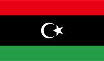 Flag of Libya: horizontal bands of red, black, and green. Centered on the black band is a white crescent and star.