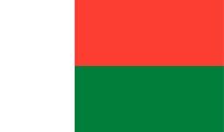 Flag of Madagascar: Vertical white band at hoist, with a horizontal red over green bicolor.