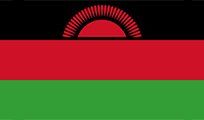 Flag of Malawi: horizontal stripes of black, red, and green with a red sun rising from the red stripe in the black stripe.