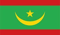 Flag of Mauritania: Green field with a gold crescent and star, bordered by red stripes at top and bottom.