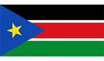 Flag of South Sudan: horizontal bands of black, red, and green, with a blue triangle on the hoist bearing a yellow star.
