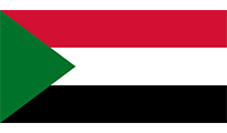 Flag of Sudan: red, white, and black horizontal stripes with a green triangle on the hoist side.