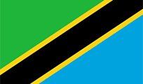 Flag of Tanzania: green and blue triangles with a black diagonal stripe edged in yellow.