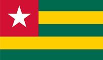 Flag of Togo: Red square with a white star, green and yellow horizontal stripes.
