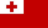 Flag of Tonga: A red flag with a white square in the upper left corner bearing a red cross.