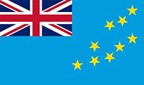 Flag of Tuvalu: Light blue field with a Union Jack in the upper hoist corner and nine yellow stars representing the islands.