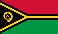 Flag of Vanuatu: Red, green, and black with a gold and black emblem in the hoist and a yellow 