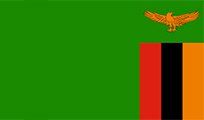 Flag of Zambia: Green field with a vertical tricolor of red, black, and orange on the fly side and an orange eagle in flight in the upper fly.