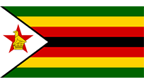 Flag of Zimbabwe: green, yellow, red, black stripes, white triangle with a bird and red star.