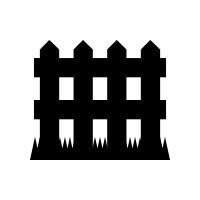 Black silhouette of a fence with pointed posts and three wide slatted openings
