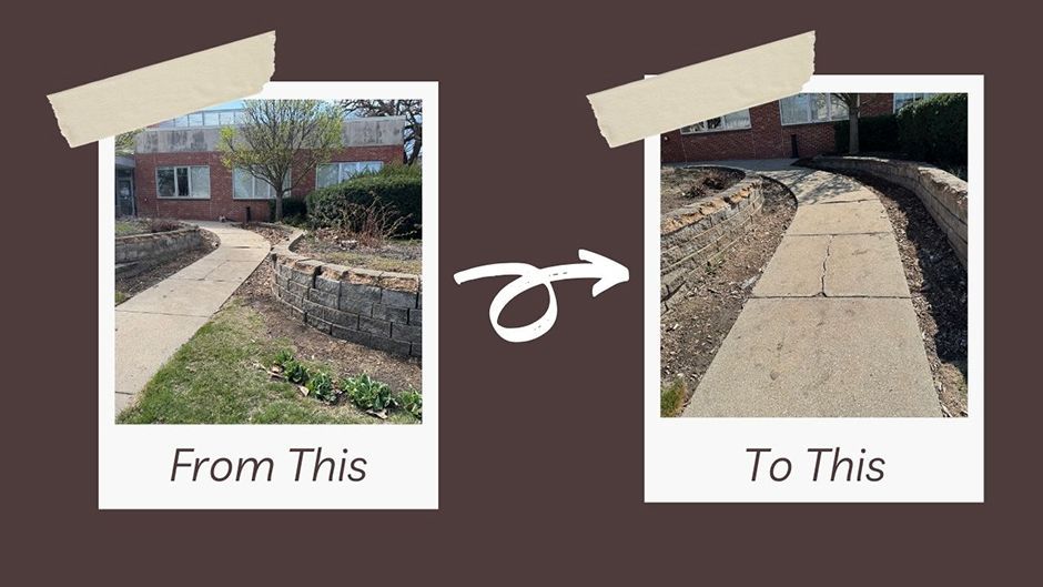 Before and after photos of a walkway