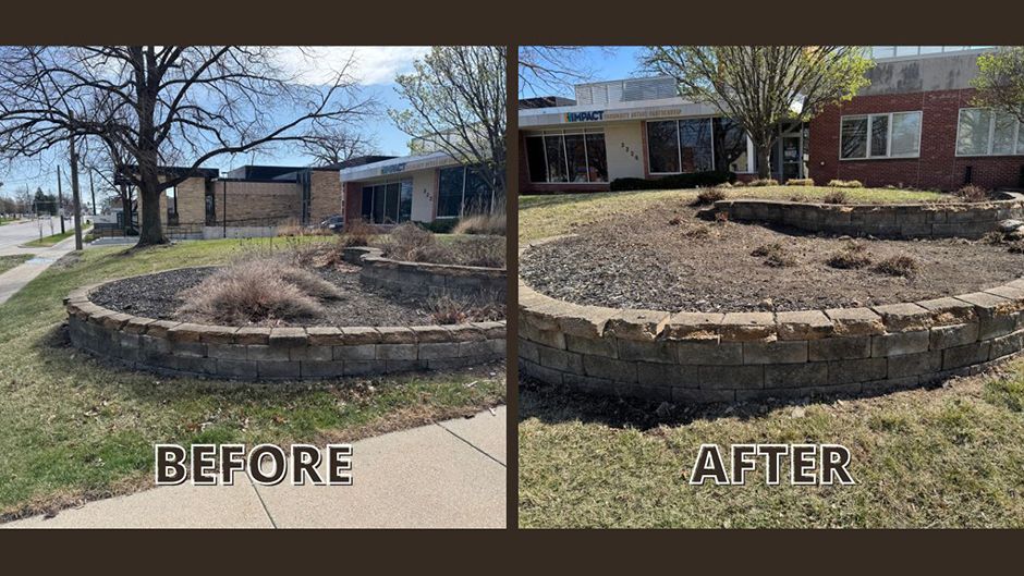 Before and after photos of an elevated plant bed