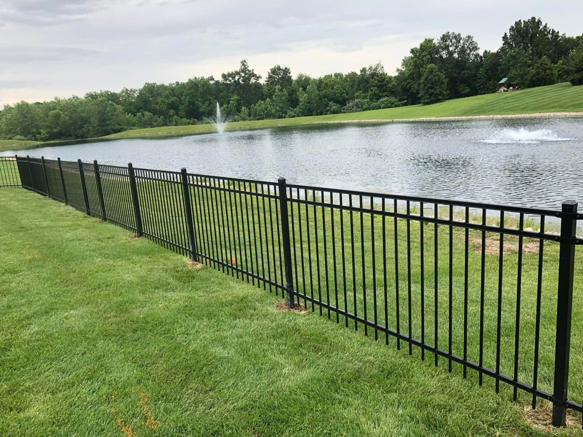 black fences by the lake