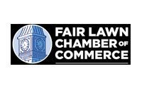 Logo for the Fair Lawn Chamber of Commerce with a clock tower illustration in a circle, and the organization's name.