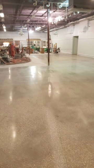diamond polished concrete floor with densifier, dust-proofer and stain inhibitor
