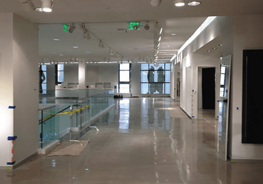diamond polished concrete floor with densifier, dust-proofer and stain inhibitor