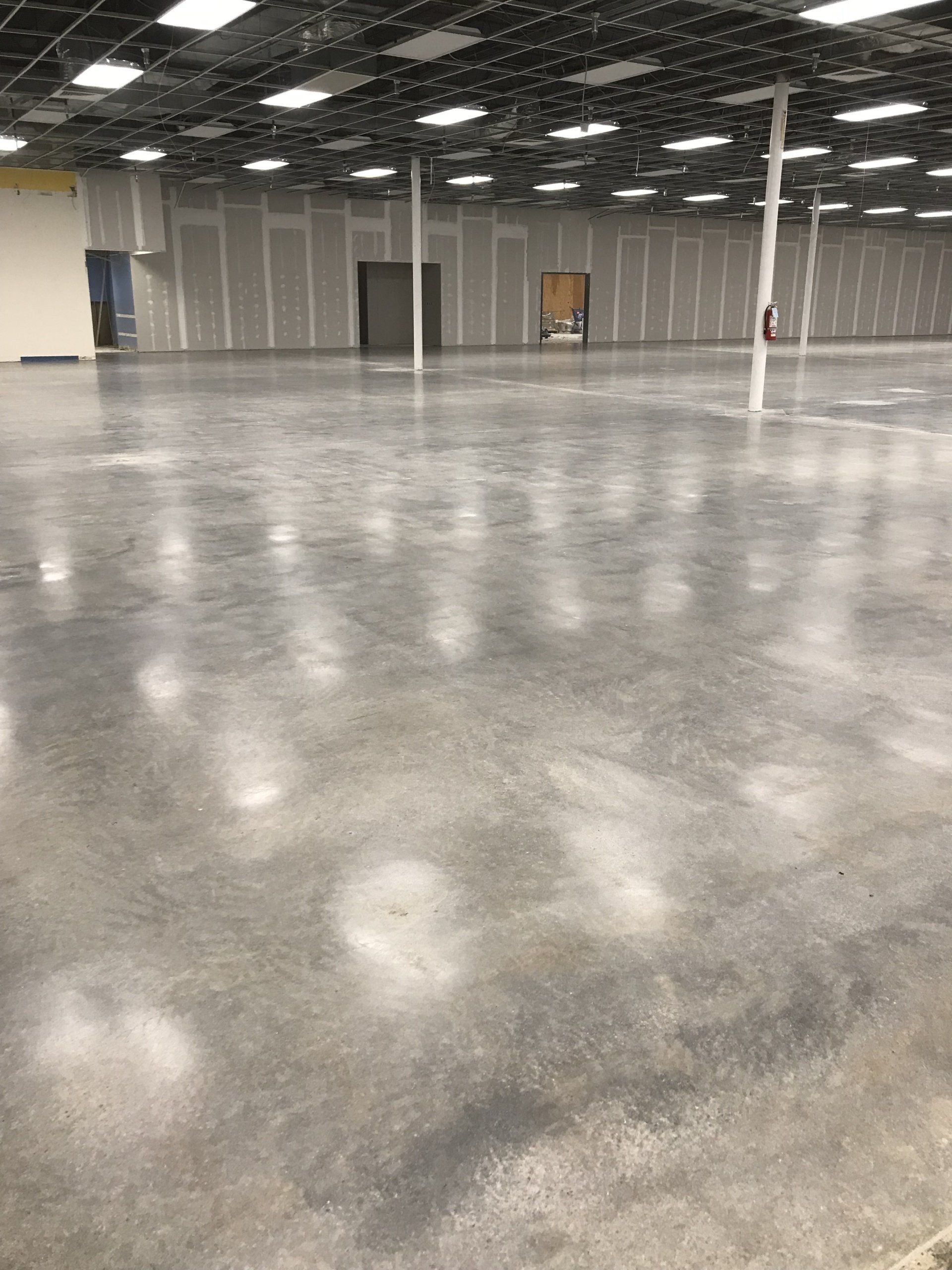 diamond polished concrete floor with densifier, dust-proofer and stain inhibitor