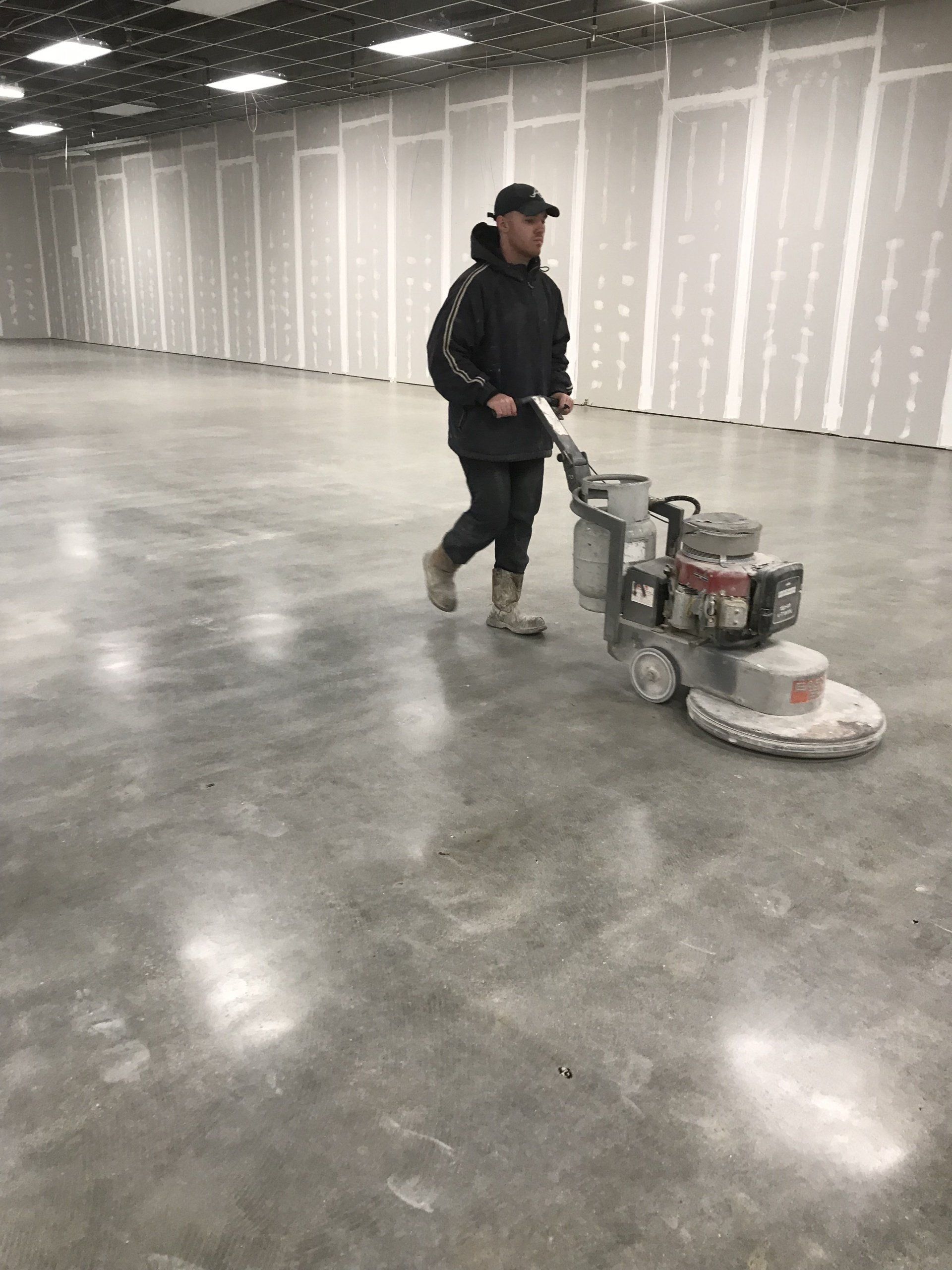 diamond polished concrete floor with densifier, dust-proofer and stain inhibitor