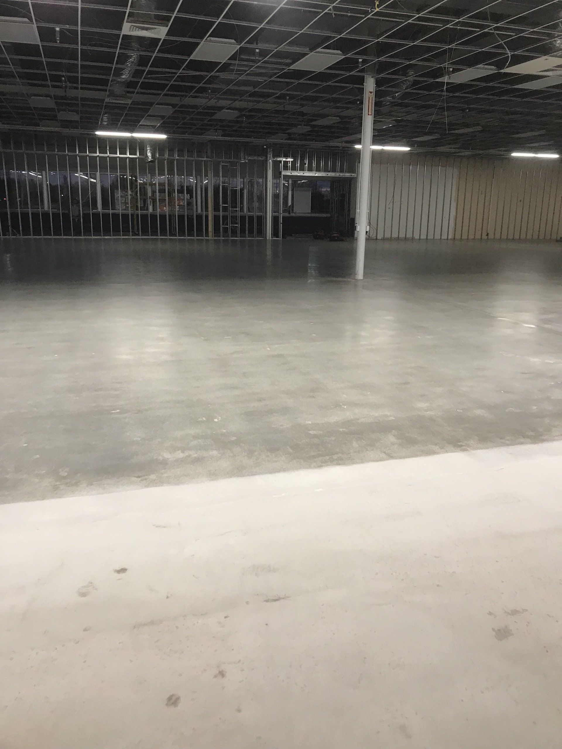 diamond polished concrete floor with densifier, dust-proofer and stain inhibitor