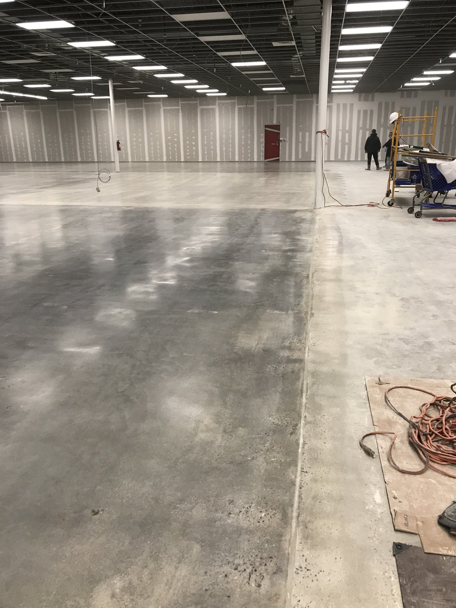 diamond polished concrete floor with densifier, dust-proofer and stain inhibitor