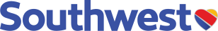 Southwest Airlines logo: blue text with a red, yellow, and blue heart.