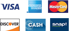 Visa, American Express, MasterCard, Discover, and Cash