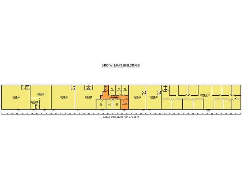 A floor plan of a building with a few rooms highlighted