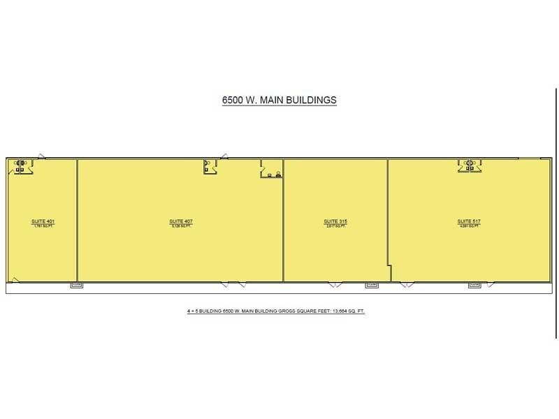 A yellow floor plan of a building with a white background.