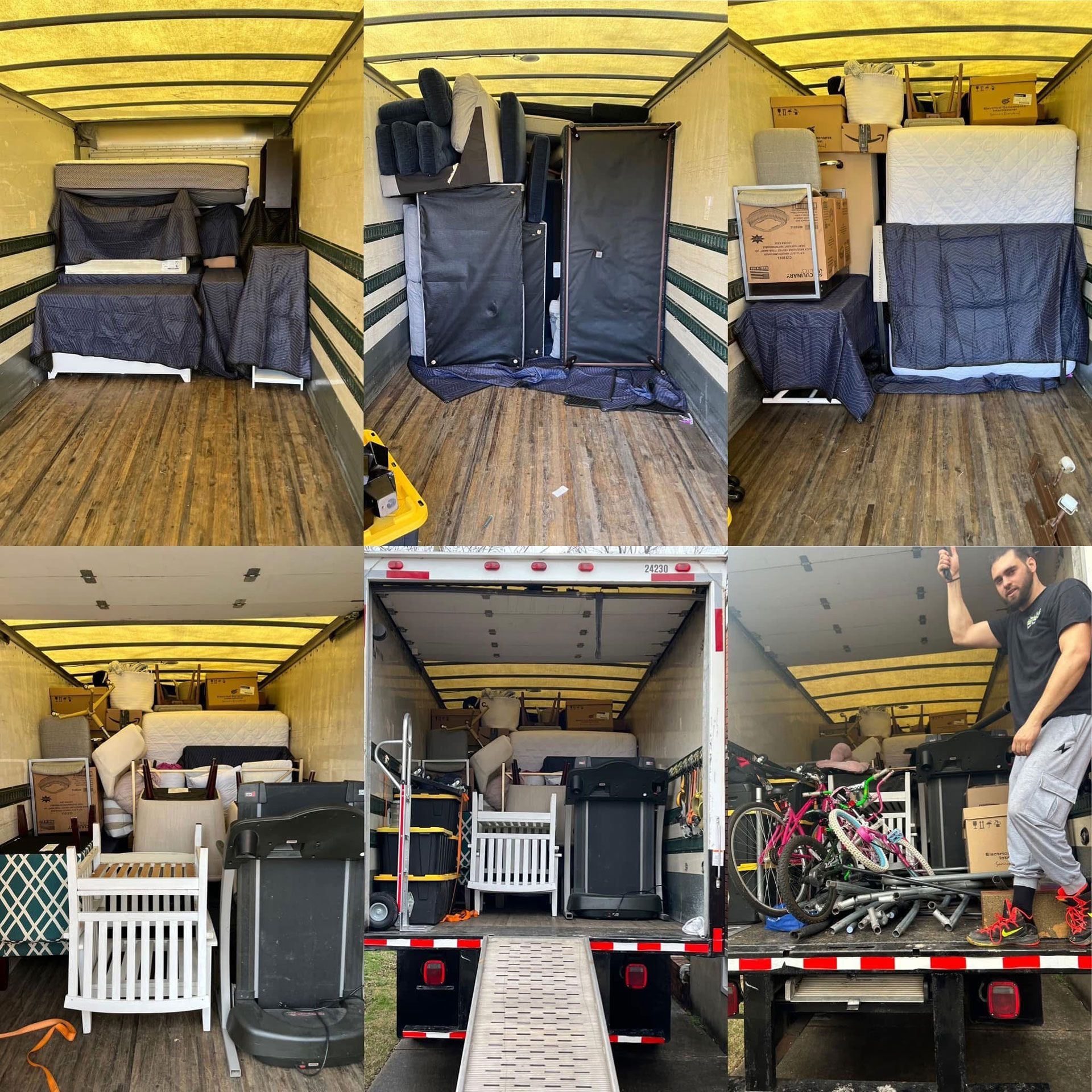 Movable truck wall system with fold-down black bunks, shelves, and storage in a cargo van interior