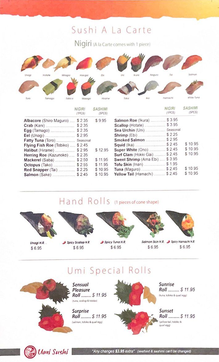 Sushi a la carte menu | Modesto, CA | Umi Sushi | 209-622-0806