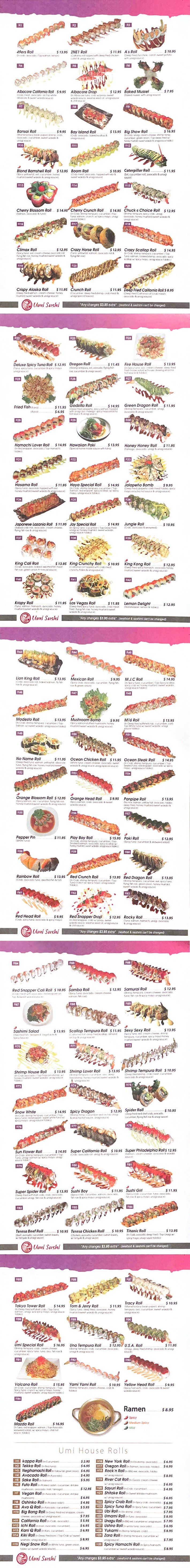 Sushi a la carte menu | Modesto, CA | Umi Sushi | 209-622-0806