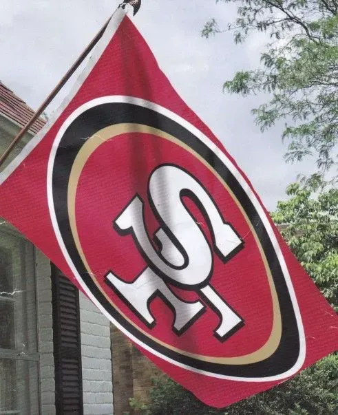 San Francisco 49ers flag, red background, white 