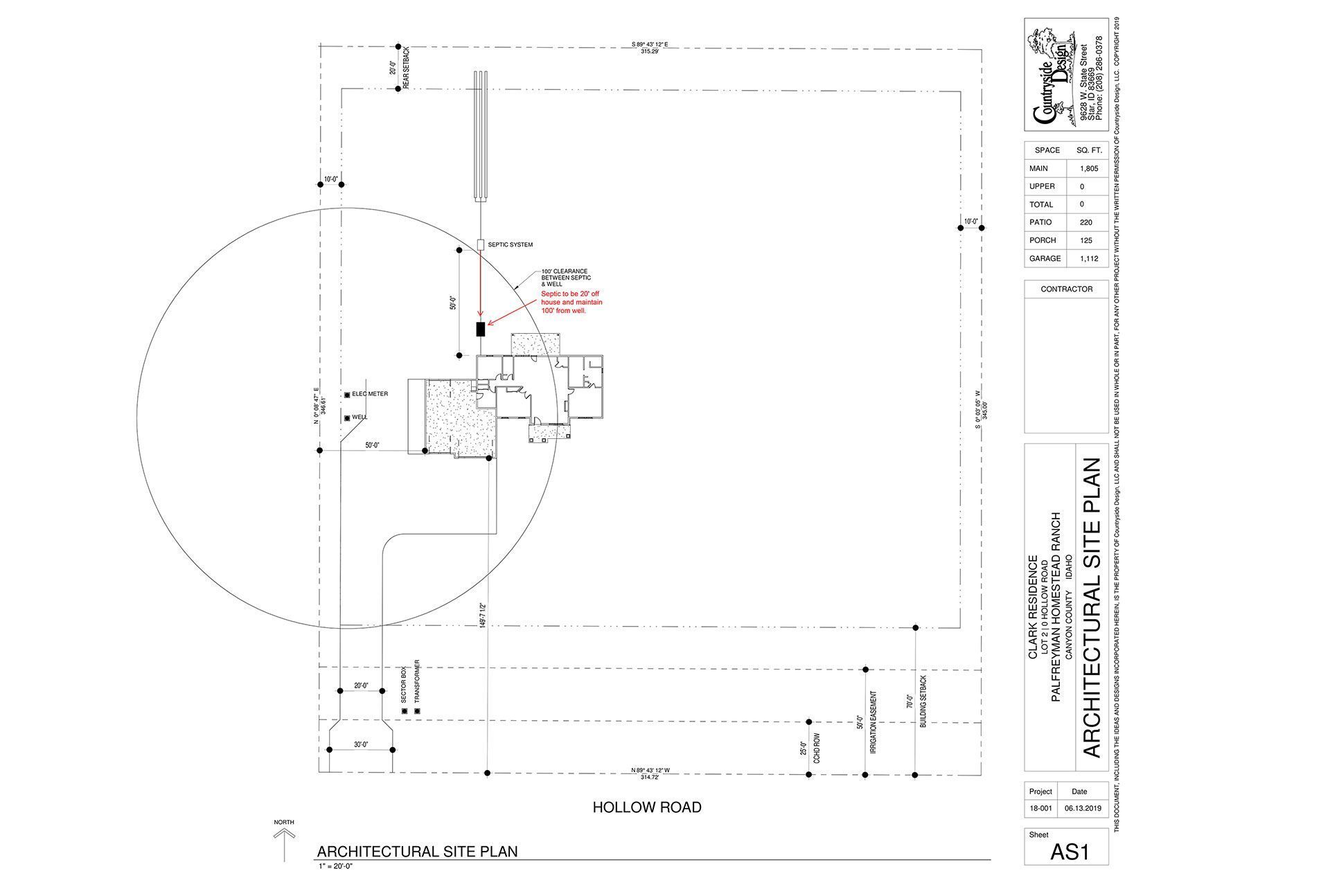 Top-down engineering site plan with a large circle and square outlining a structure. Lines, text, and other elements are present.