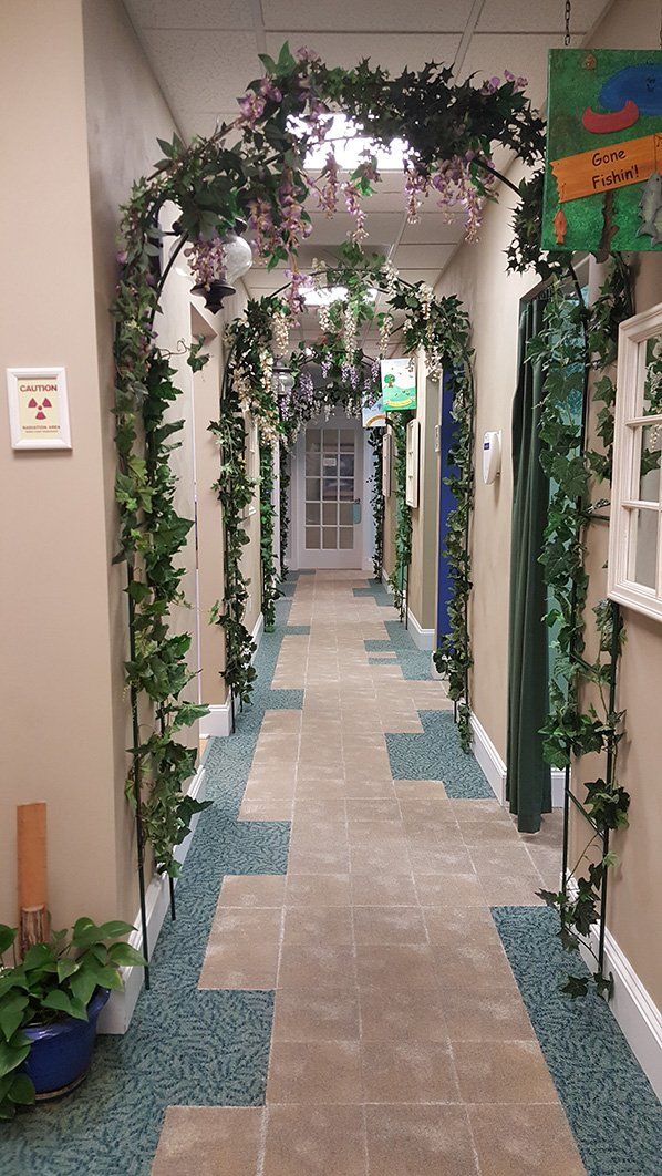 dental office hallway with decorations