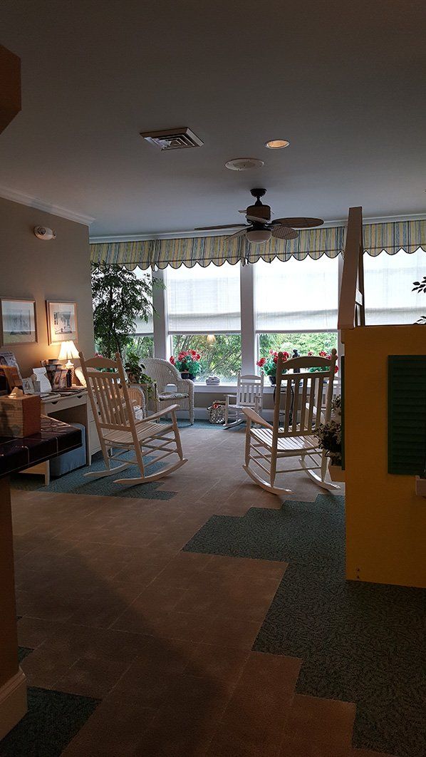 reception area with rocking chairs
