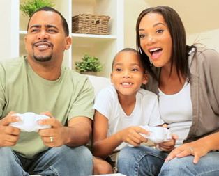 family playing video games