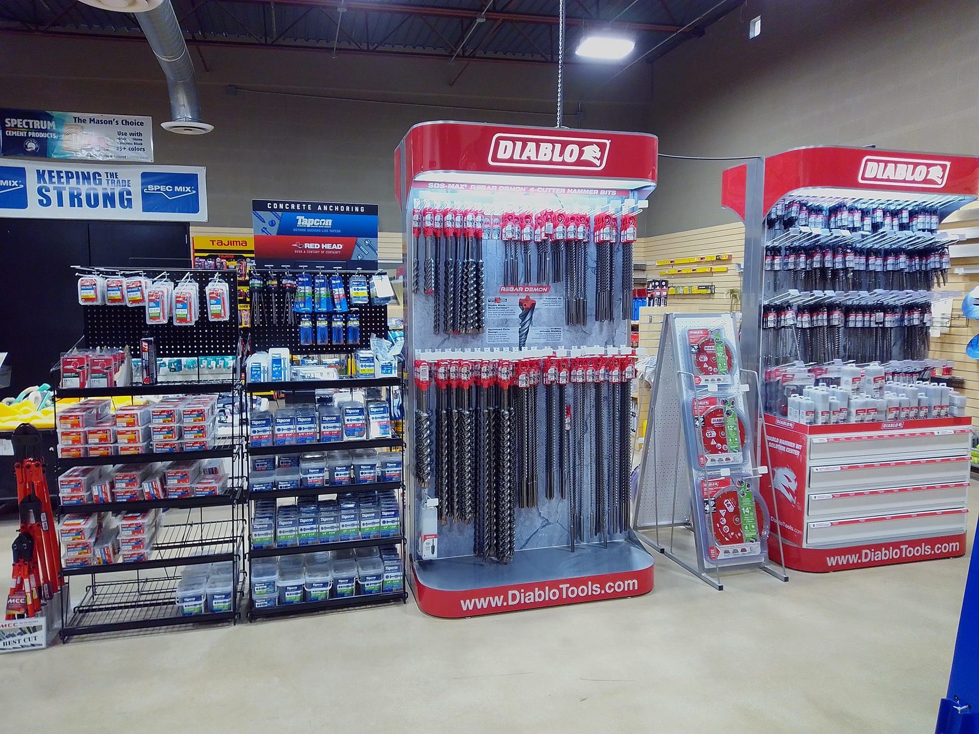 Hardware store aisle with Diablo drill bits on display.