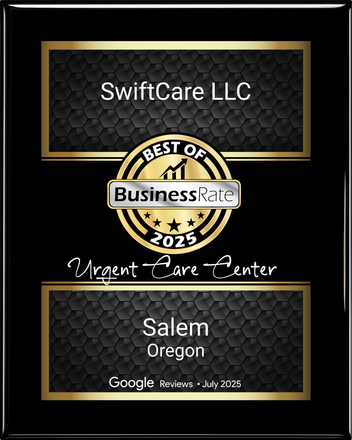 Award plaque for SwiftCare LLC in Salem, Oregon, recognized as a Best of Business for 2025 in Urgent Care.