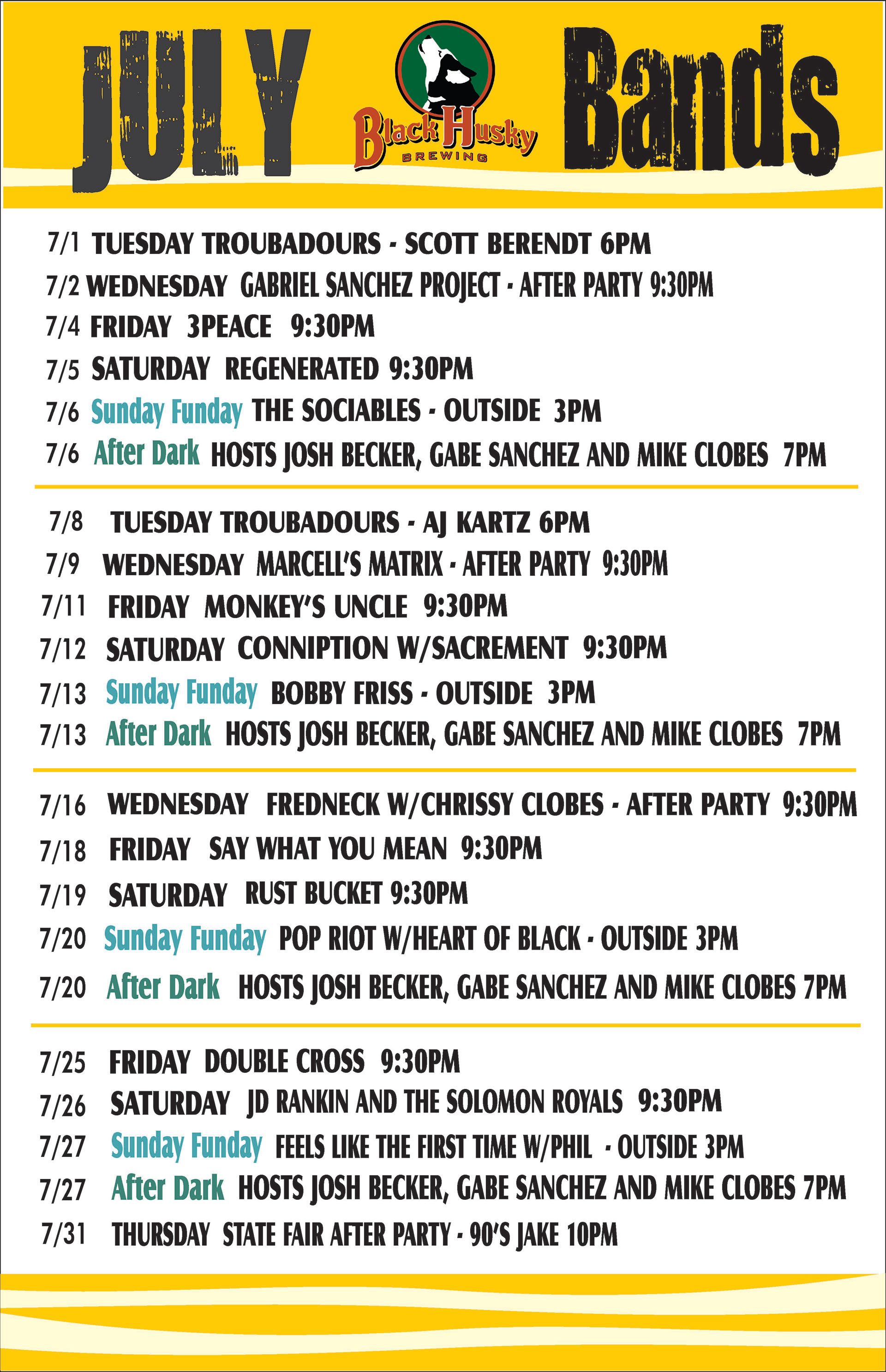 Black Husky Brewing - July Bands