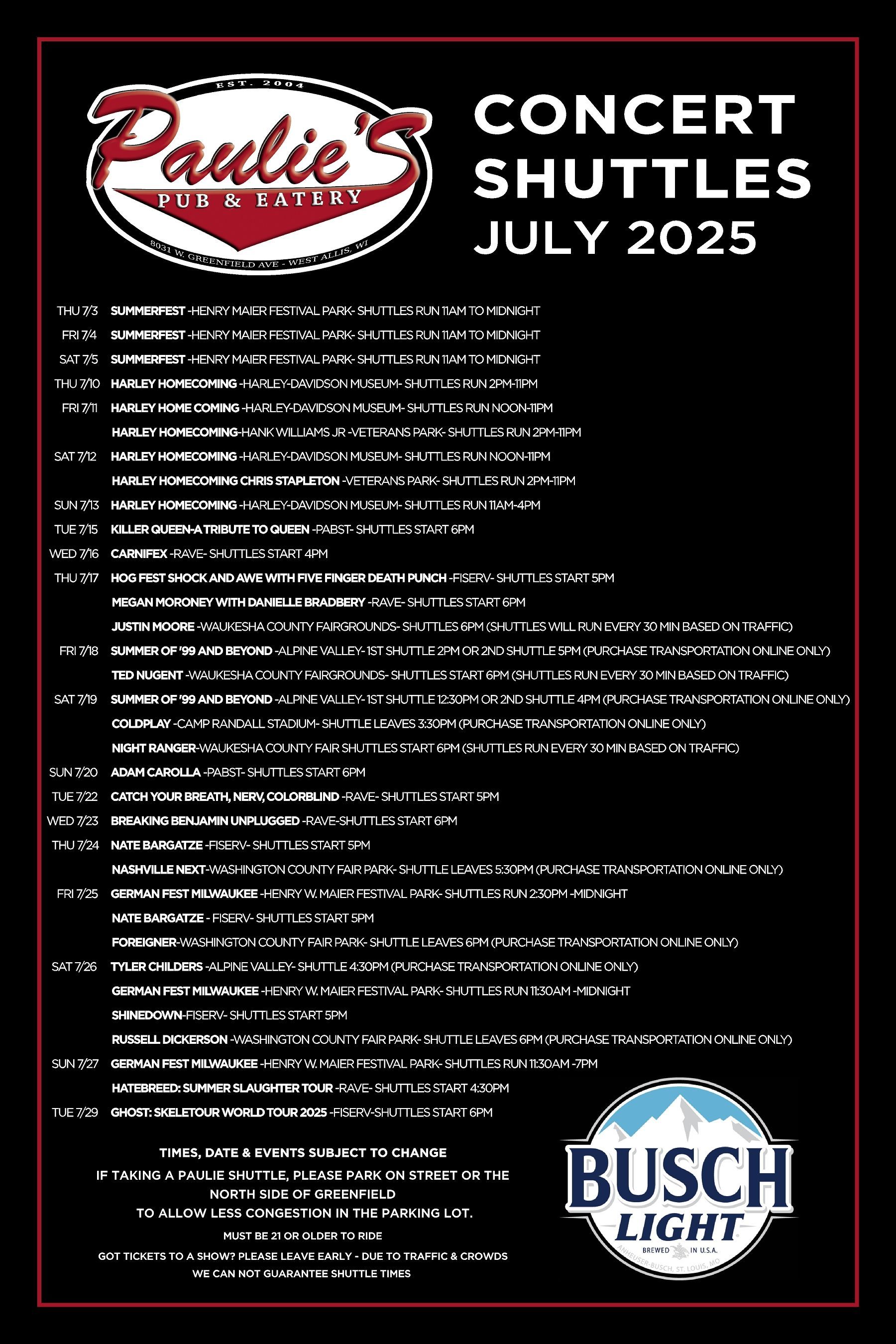 Concert Shuttles - July 2025