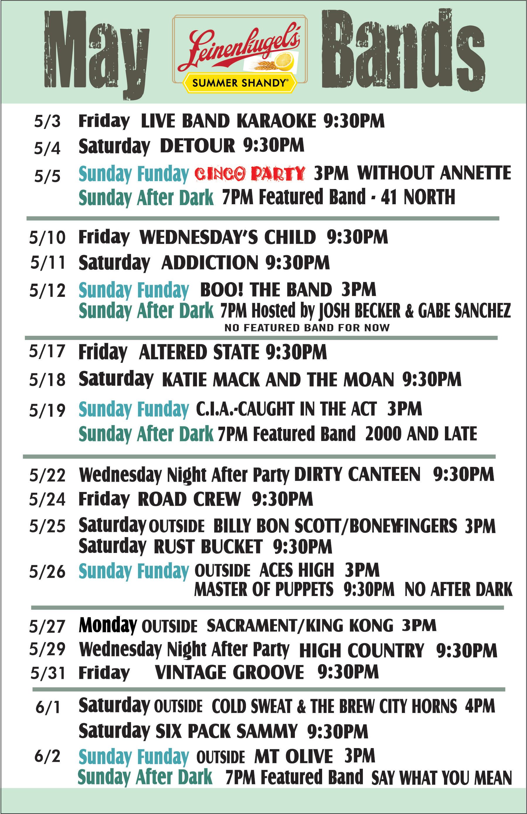paulies pub and eatery may 2024 band schedule