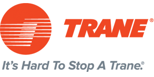 Trane logo: Red circle with horizontal lines and the word 
