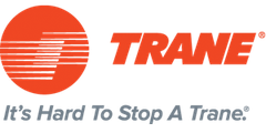 Trane logo: Red circle with horizontal lines and the word 