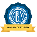 ABPM board certified badge with blue seal and gold ribbon